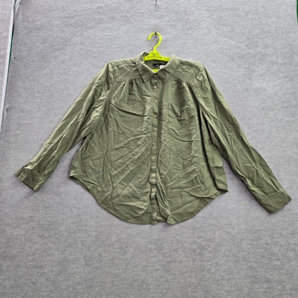 Torrid Women Top 0 Green Linen Blend Long Sleeve Button Up Collar